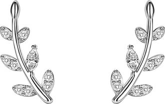 Generic Silver Rhinestone Earrings Olive Leaves Stud With Shinny Zircon Fine Jewelry Geometric For Women Small Pack (Silver, One Size)