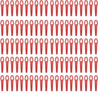 OEM 100 Cuchillas De Repuesto De Pl&aacute;stico Para Desbrozadoras, 80 Mm De Longitud, Di&aacute;metro Del Orificio De 11x7 Mm, Color Rojo