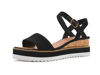 Lucky Brand Temay Platform Wedge Sandals Womens Wedge Shoes Black : 9.5 M, Leather