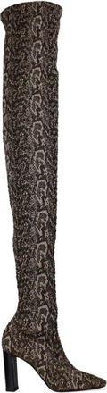 Saint Laurent Moon dijhoge laarzen - Dames - Over de knie laarzen - Beige - 37 EU - Leer - Schoenen
