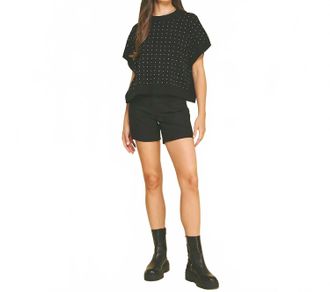 Pinch Design Elowen Rhinestone Knit Top In Black