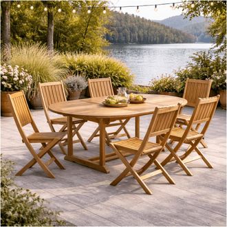 Wanda Collection Conjunto De Mesa De Jard&iacute;n De Teca Ovalada Nina 160/210 Y 6 Sillas Tosca