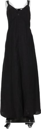 120% Lino Black Sleeveless V-Neck Linen-Silk Blend Midi Dress