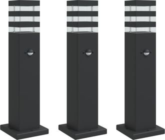 vidaXL L&aacute;mparas Suelo Exterior Con Sensor 3 Uds Aluminio Negro 50 Cm Vidaxl