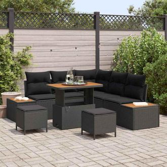 vidaXL Vidaxl - Conjunto De Sof&aacute; De Jard&iacute;n Con Coj&iacute;n 8 Pcs Negro Polirat&aacute;n