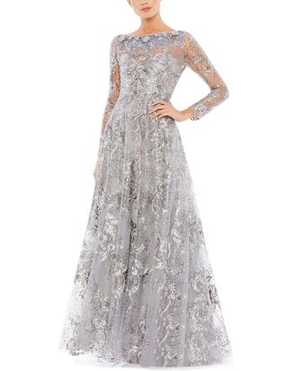 Mac Duggal Floral Embroidered Illusion Long Sleeve Gown
