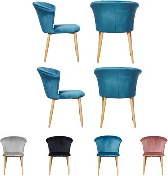 Life Interiors Life Interiors - Juego De 4 Sillas De Comedor De Terciopelo Elsa - Sillas De Comedor Modernas Tapizadas Con Patas De Madera - Azul