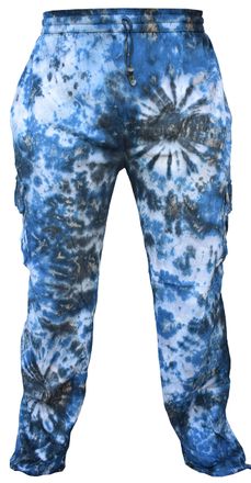 Gheri Tie Dye Cargo Lightweight Drawstring Hem Cotton Pants Blue Marble XX-Large