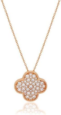 Suzy Levian Pav&eacute; Cubic Zirconia Clover Pendant Necklace in Pink at Nordstrom Rack
