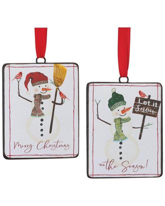 Melrose International Set Of 12 Snowman Sentiment Ornament