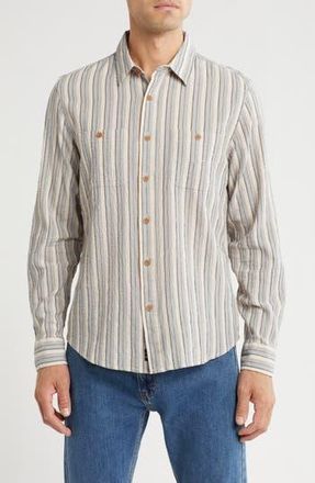 Lucky Brand Mason Long Sleeve Stretch Cotton Button-Up Work Shirt in Blue/Natural Stripe at Nordstrom Rack, Size Xx-Large