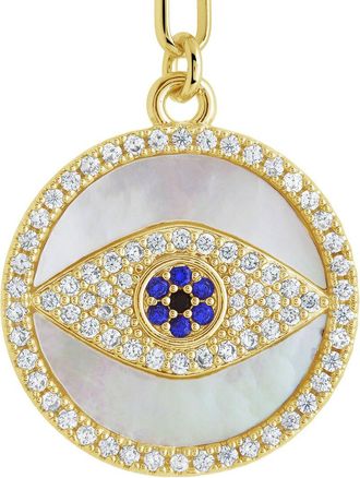 Sterling Forever 14K Plated Pearl Cz Evil Eye Necklace