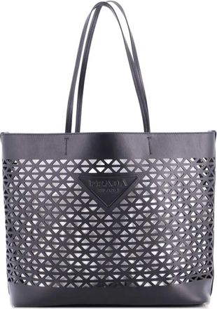 Prada Triangle Logo Shopper Tote Laser Cut Leather Medium shoulder bag - Zwart