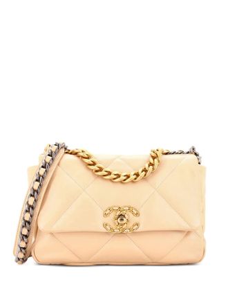 Chanel 19 Flap Bag gewatteerde leren medium crossbodytas - Beige