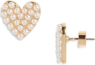 Nordstrom Faux Pearl Heart Stud Earrings in White- Gold at Nordstrom