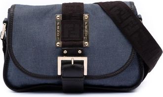 Fendi Pre-owned Fendi Zucca Trimmed Denim Buckle Flap Ladies 2384-8BT097-TMH059