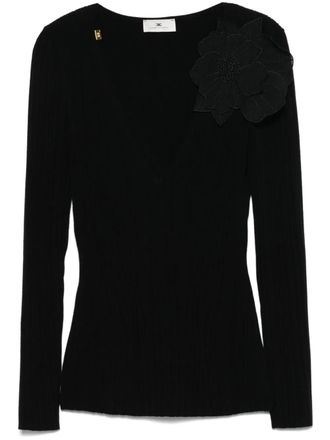 Elisabetta Franchi floral-appliqué top - Black