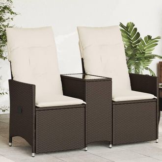 vidaXL Sof&aacute; De Jard&iacute;n Reclinable De 2 Plazas Con Mesa Rat&aacute;n Pe Marr&oacute;n Vidaxl