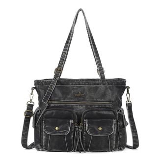 Angel Kiss Womens Handbag, Shoulder Bag, Multifunctional Shoulder Bag, Washed Hobo Bags Made of Soft Leather, black, M
