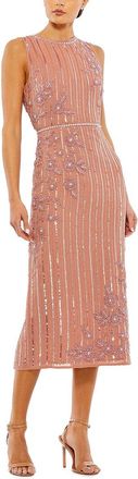 Mac Duggal Striped Floral Embellished Sleeveless Midi Dress