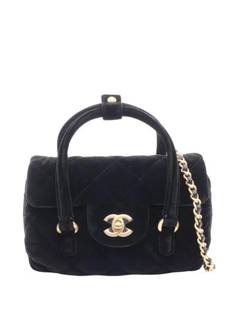 Chanel 2021-2025 Mini CC Quilted Velvet Top Handle Flap Bag crossbody bag - Black
