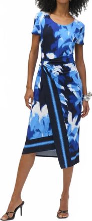 Joseph Ribkoff Tropical Print Asymmetrical Dress In Blue/vanilla