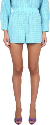 Self Portrait Rhinestone Taffeta Shorts In Blue