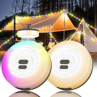 OEM Paquete De 2 Guirnaldas De Luces Para Camping, Recargables E Impermeables, Luz C&aacute;lida + Rgb, Para Camping Y Festivales (10 M + 7 M)