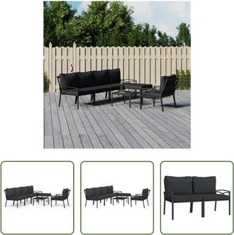 vidaXL Vidaxl Juego De Muebles De Jard&iacute;n 7 Piezas Acero Con Cojines Gris