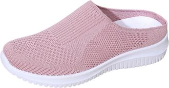 Generic Womens Casual Shoes Breathable Mesh Walking Shoe Solid Color Lightweight Low Wedge Heel Stylish Comfortable Slip On Shoes Outdoor Sports Pink
