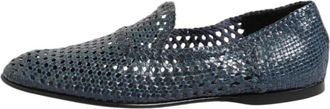 Dolce & Gabbana Blauwe Geweven Leren Instaploafers - Heren - Loafers - Blauw - 41 EU - Leer - Schoenen
