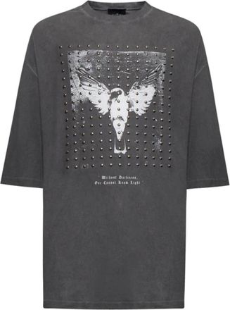John Richmond T-shirt met print met studs - Heren - T-shirts - Zwart - L - Katoen - Tops