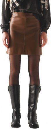 Q2 Leather Effect Mini Skirt In Brown