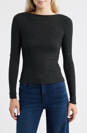 Madewell Sparkle Scoop Back Long Sleeve Top in Lurex Black at Nordstrom Rack, Size Xx-Large