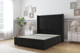 Sloomy Devonshire Plush Divan Base 2 Drawers - 54 Wingback Headboard in Black | Size: Super King