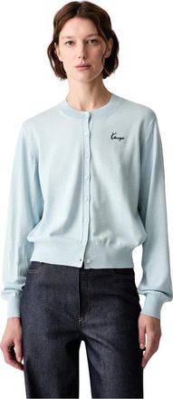 Kenzo Geknoopte Cardigan met Logo-borduring - Dames - Vesten - Blauw - M - Wol - Truien & Vesten