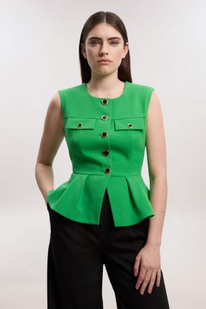 Karen Millen Womens Compact Stretch Peplum Tailored Top - Green - Size 12 UK