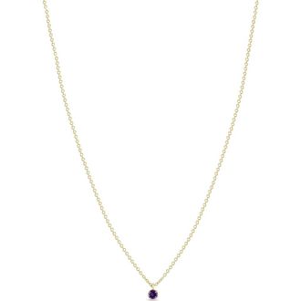 Zo&euml; Chicco 14K Gold Bezel Birthstone Necklace in Yellow Gold/Amethyst at Nordstrom, Size 16 In