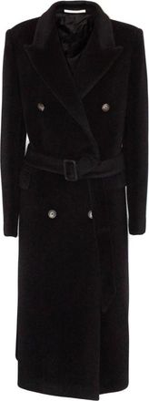 Tagliatore Angora en Wollen Lange Jas - Dames - Jas met riem - Zwart - S - Wol - Jassen