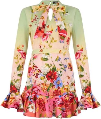 Roberto Cavalli Miami Print Mini Jurk - Dames - Korte kleedjes - Veelkleurig - L - Katoen - Kleedjes