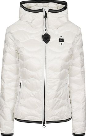 Blauer Quilted White Puffer Coat With Fixed Hood And Zippered Pockets