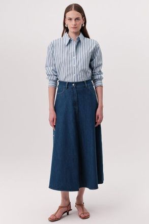 Exquise Meagan High Waisted Zip Pocket Denim Skirt in Indigo at Nordstrom, Size X-Large