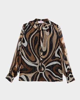 Pucci Marmo Print Long-Sleeve Silk Blouse