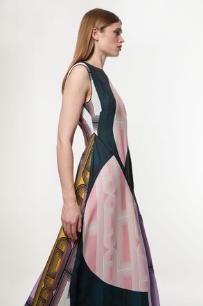 Karen Millen Womens Amelia Graham Tall Soft Tailored Printed Full Midaxi Dress - Multicolour - Size 10 UK