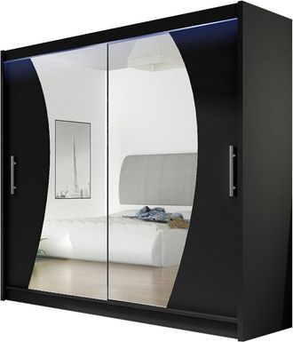 Mirjan24 Armario Closico Pallor Ix, Negro, 215x180x58cm, Puertas De Armario: Correderas, N&uacute;mero De Estantes: 5, Led