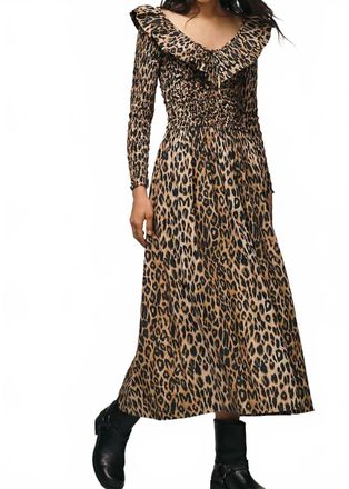 Damson Madder Harper Shirred Midi Dress In Leopard