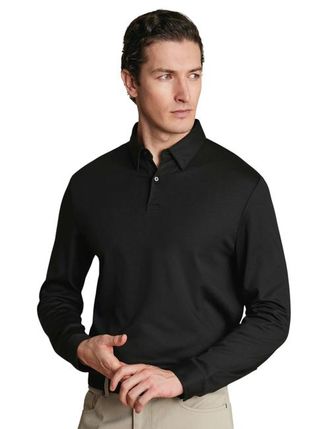 CHARLES TYRWHITT Long Sleeve Jersey Polo in Black at Nordstrom, Size Xx-Large