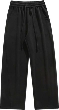 Generic Mens Sweatpants Joggers Winter Baggy Elasticated Waist School Trousers Wide Leg Comfy Lounge Pants Solid Casual Trousers with Pockets Black