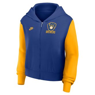 Nike Milwaukee Brewers Cooperstown Nike Womens MLB Full-Zip Hoodie in Blue | 035D154NMIB-NCX