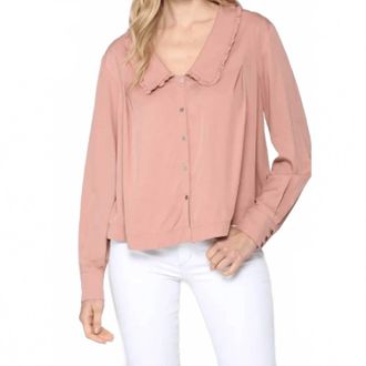 Fate Long Sleeve Collared Blouse In Peach